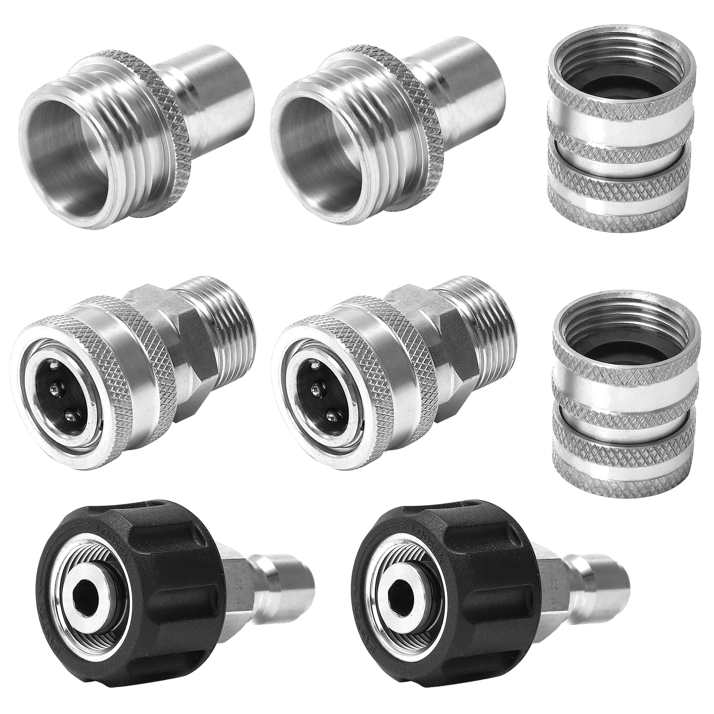 Ultimate Pressure Washer Adapter Set, Stainless Steel Quick Disconnect Kit, M22 Swivel to 3/8 Inch Quick Connect, 3/4 Inch to Quick Release, 8-Pack