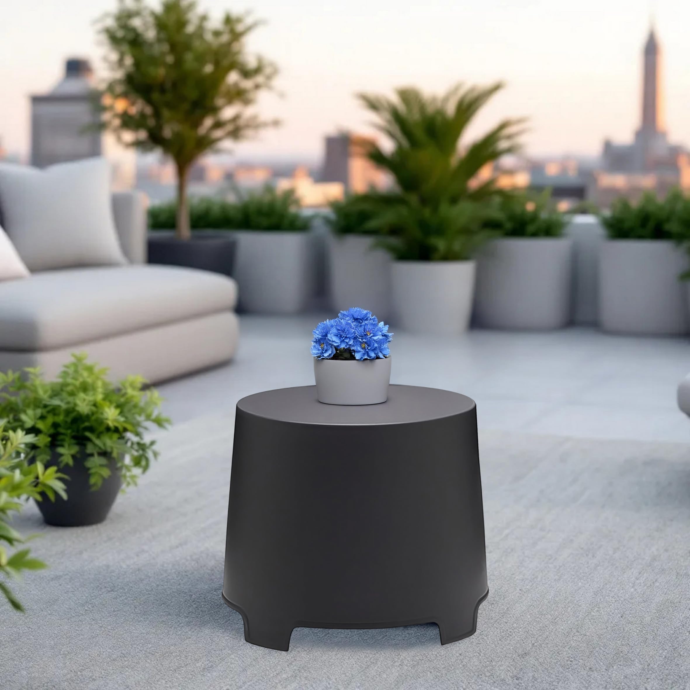 Tavolino rotondo in plastica antracite 46x40 cm impilabile da giardino