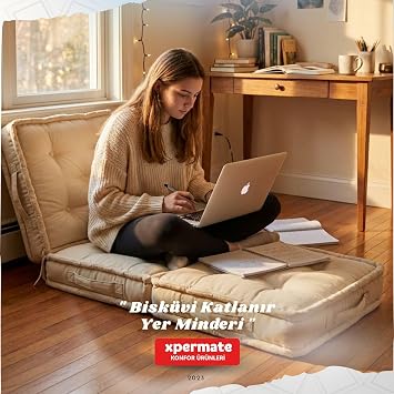 Xpermate Yer Minderi Katlanır Uzanma Minderi Bahçe Balkon Teras Oyun Odası (Krem)