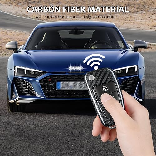 Miniatura 3 de T-carbon - Funda de fibra de carbono real para llavero con cordón, funda protectora para llave T-carbon para Audi A1 A3 A4 A6 A8 Quattro Q2 Q7 R8