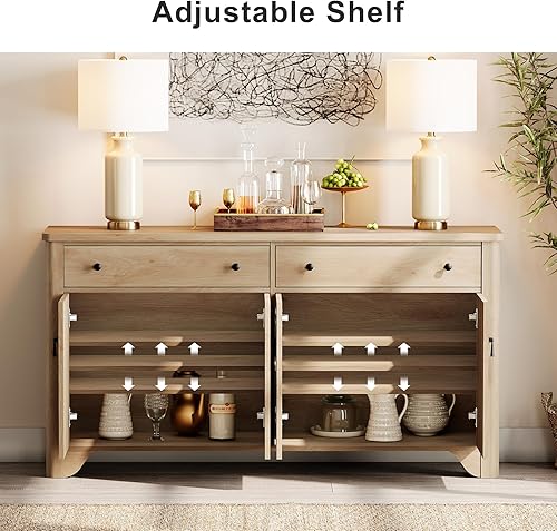 Miniatura 5 de WAMPAT Soporte de TV de granja con 2 cajones y armarios de almacenamiento, centro de entretenimiento de madera para TV de 65 pulgadas, estantes