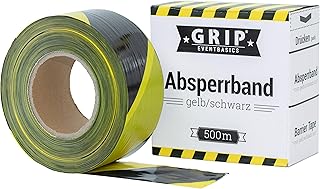 GRIP Eventbasics Cinta de barrera a rayas, 500 m x 70 mm, LDPE, no adhesiva, color negro y amarillo