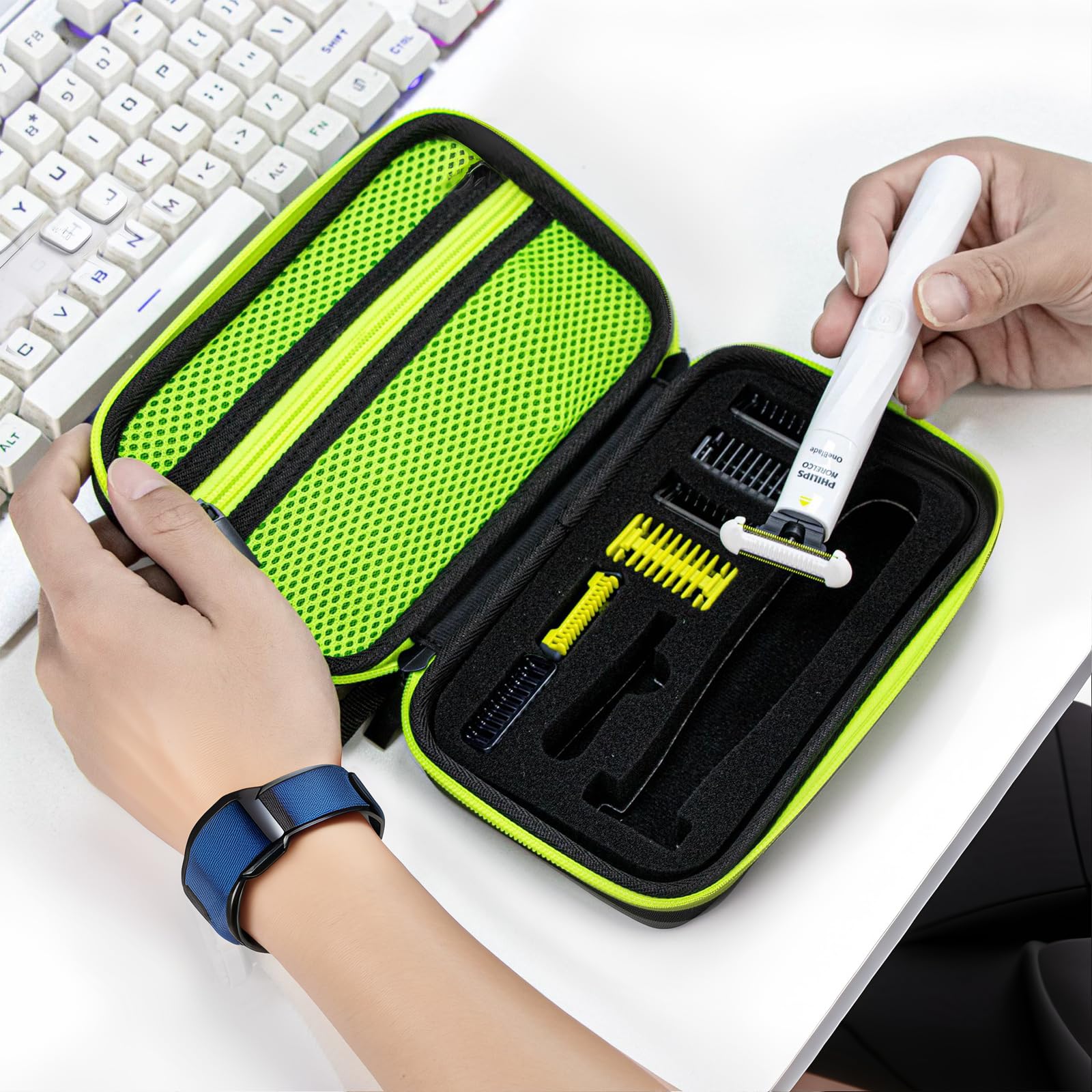 Tasche Case Etui für Philliips O Blade QP150/QP2530/QP2630/QP2520/Qp2724/QP2620, Harte Reise Tragetasche für Rasierer Trimmer Bartschneider mit Einer Klinge, grün, Nein
