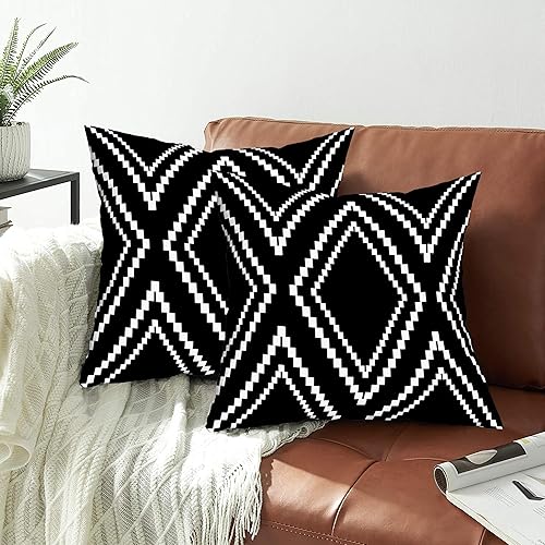 Yaofavo Set of 2 Black Pillow Covers 18 x 18 inches Geometric Aztec Velvet Soft Square Decorative Throw Pillow Covers for Sofa Couch Bed Decor (18x18 Inches, Boho Black More)