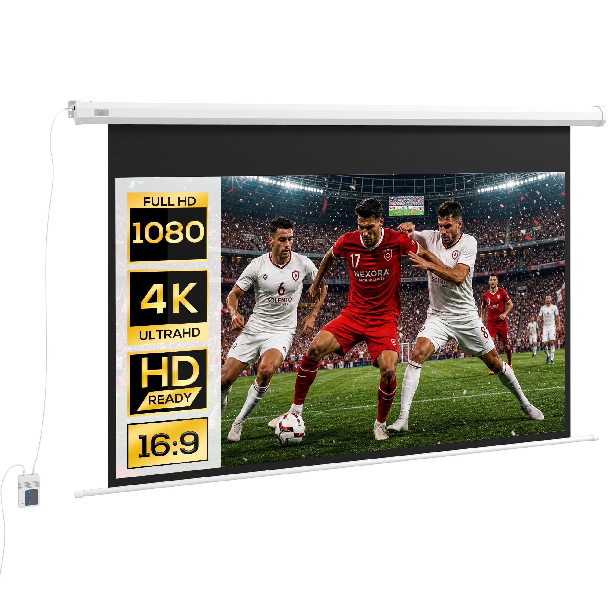 HOMCOM Projector Screen 84 Inches Portable Projection Screen Format 16:9 with Remote Control for Indoor and Outdoor Home Theater Patio 186 x 105 cm White