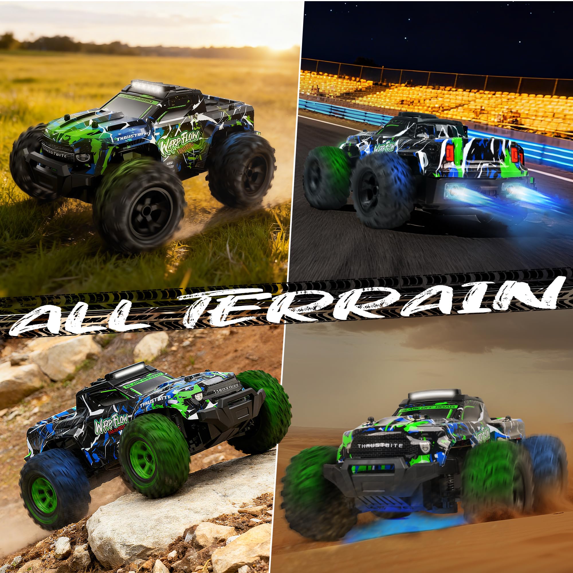 BAZADER Coche Teledirigido Coche RC - 1:18 Coches teledirigidos con Luces Led, 25 Km/H Remote Control Car con Pulverizador 2,4 GHz Todoterreno 2 Baterías Recargables 60min Play, para NiñOs Y Adultos
