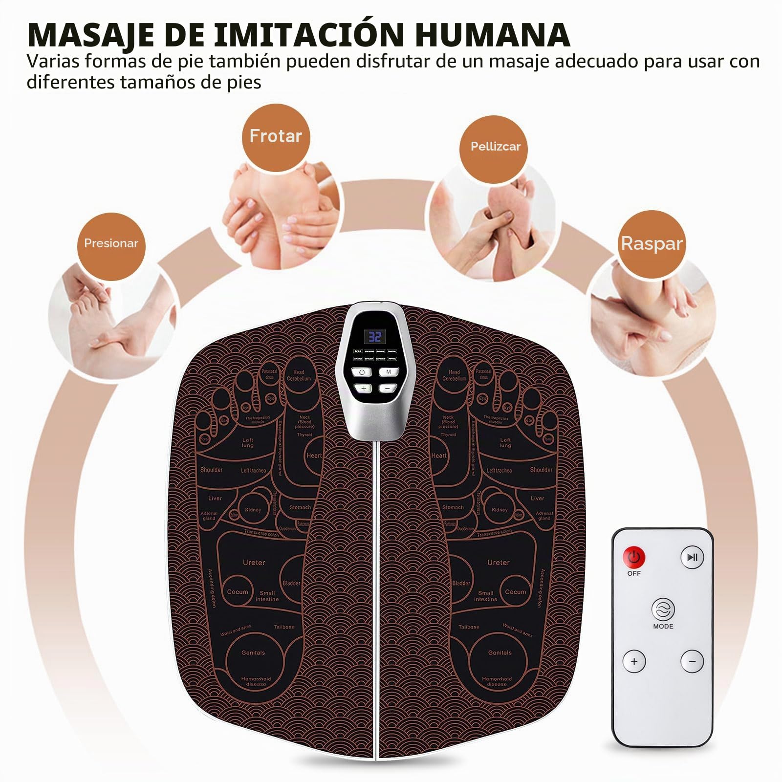 Masajeador de pies eléctrico, con 8 programas de masaje y 32 niveles de intensidad, masajeador de pies para promover la circulación sanguínea y relajar los músculos, ideal para aliviar el dolor de