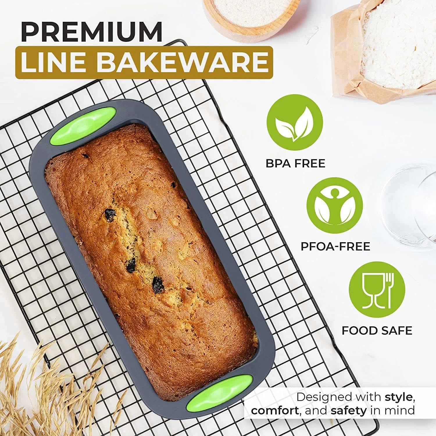 2 moldes de silicona para panadería, forma rectangular, resistente al calor y al frío (hasta 230 °C/-40 °C) para pan, pasteles y postres, apto para lavavajillas, antiadherente, fácil de desmoldar - 4