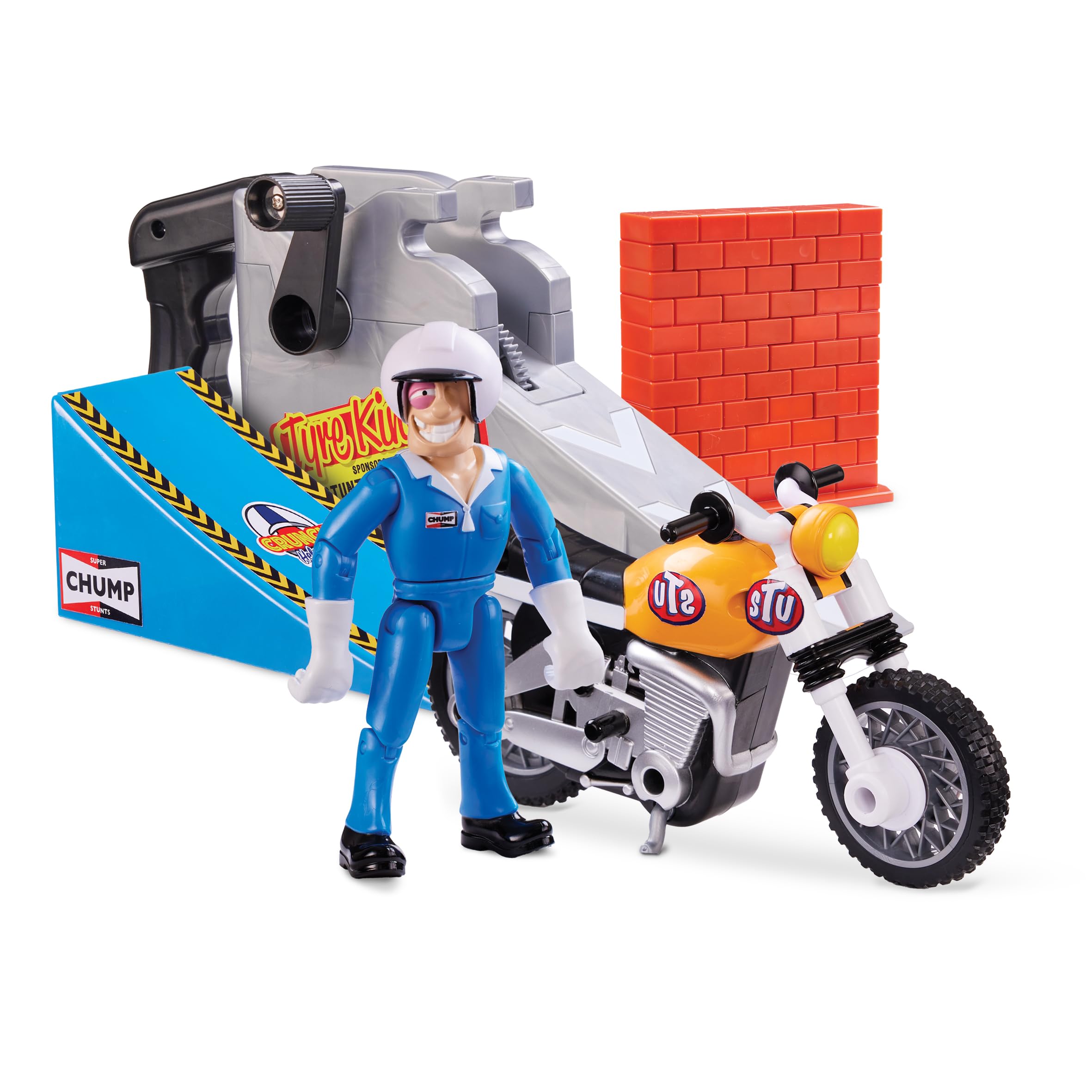 BANDAI - Stuntman Stu - Moto Nitro Boost - Jouet pour réaliser des Cascades - Figurine Cascadeur Inclus - Jeu de Crash avec véhicule et Accessoires - Jouet Enfant 4 Ans et + - COSS8201