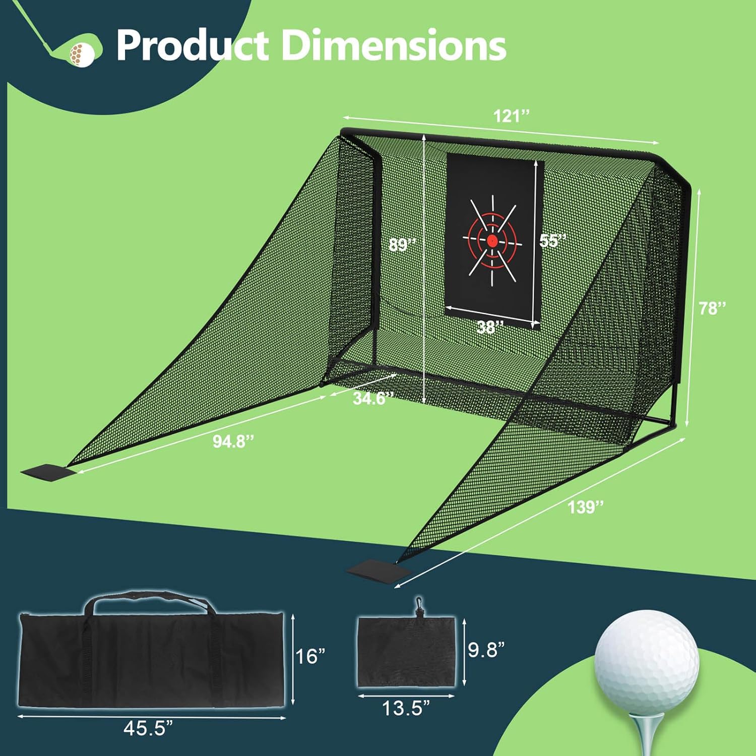 10x7ft Golf Practice Hitting Net for Indoor & Outdoor, Heavy Duty Auto Ball Return Enclosure with Side Barriers, Portable Training Net with Carry Bag & Stakes