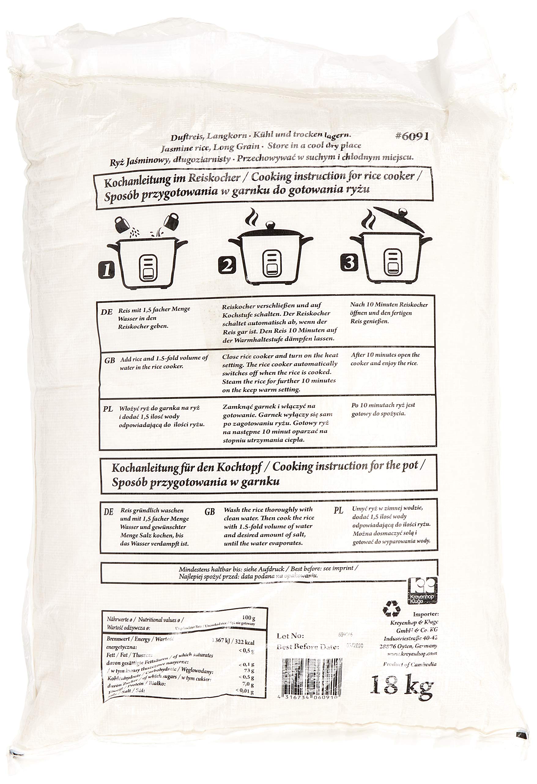 RED LOTUS Duftreis/ Jasminreis Langkorn, AAA Qualität, 1er Pack (1 x 18 kg)