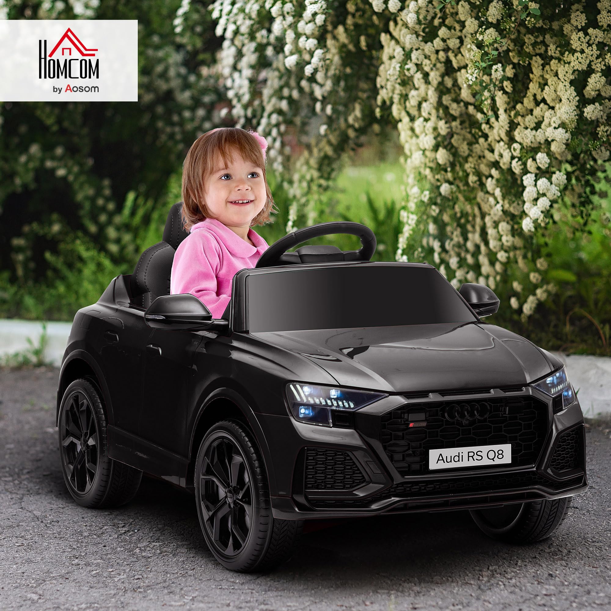 HOMCOM Voiture électrique Enfants sous Licence Audi RS Q8, Voiture à Batterie 6 V, véhicule électrique avec télécommande, USB, Musique, Bluetooth, pour Enfants de 3-5 Ans, Noir