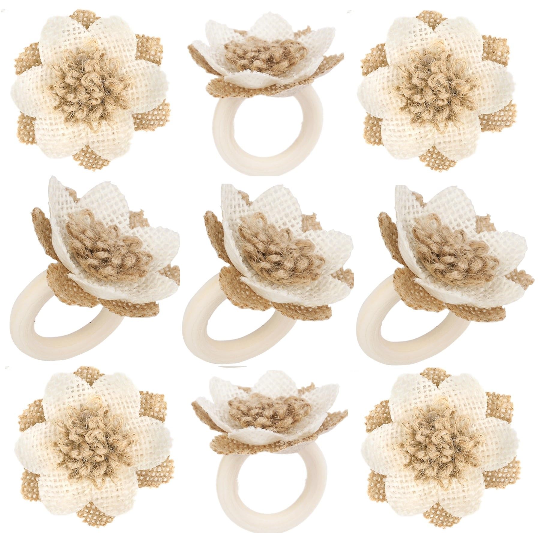 Boho Napkin Rings Set of 12 Burlap Flower Napkin Holder Rustic Floral Fall Thanksgiving Wedding Birthday Table Setting Table Décor