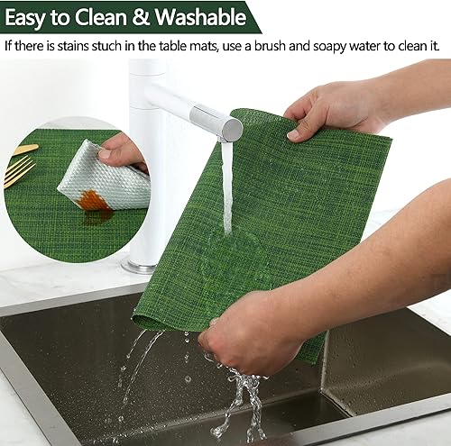 Miniatura 2 de SLKQG Juego de 6 manteles individuales de vinilo para limpiar con un paño, lavables, resistentes al calor, para mesa de comedor, 17 x 12 pulgadas