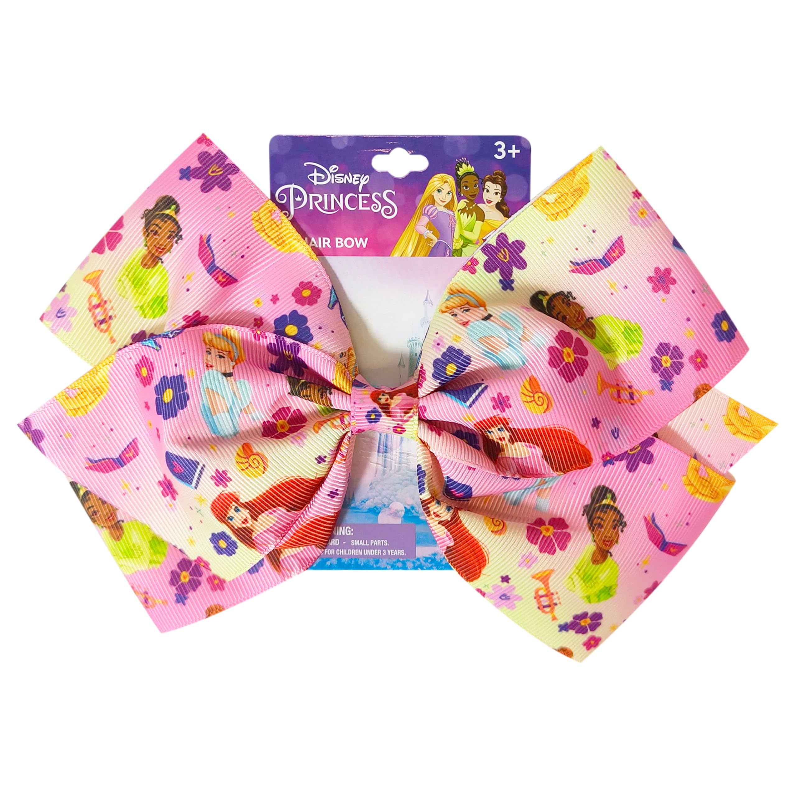 LUV HER Disney Princesses Single Hair Bow For Girls - One Large Printed Hair Bow Featuring your Favorite Disney Characters - Alligator Clip - Hair