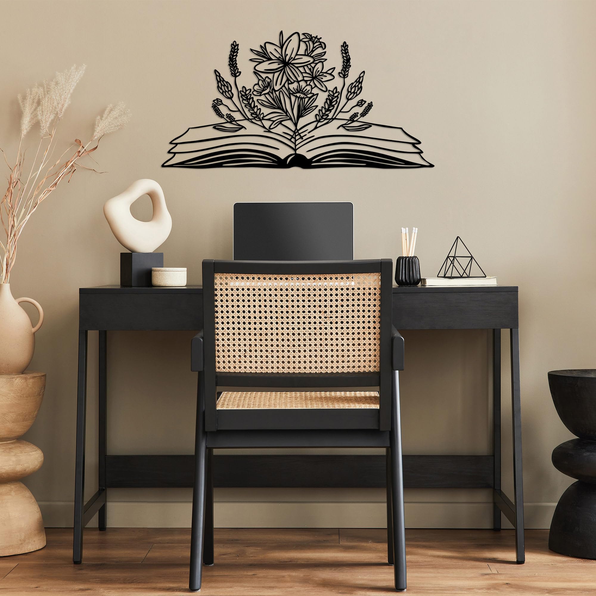 Accessoire mural décoratif en métal noir moderne 70x35cm Hanah Home