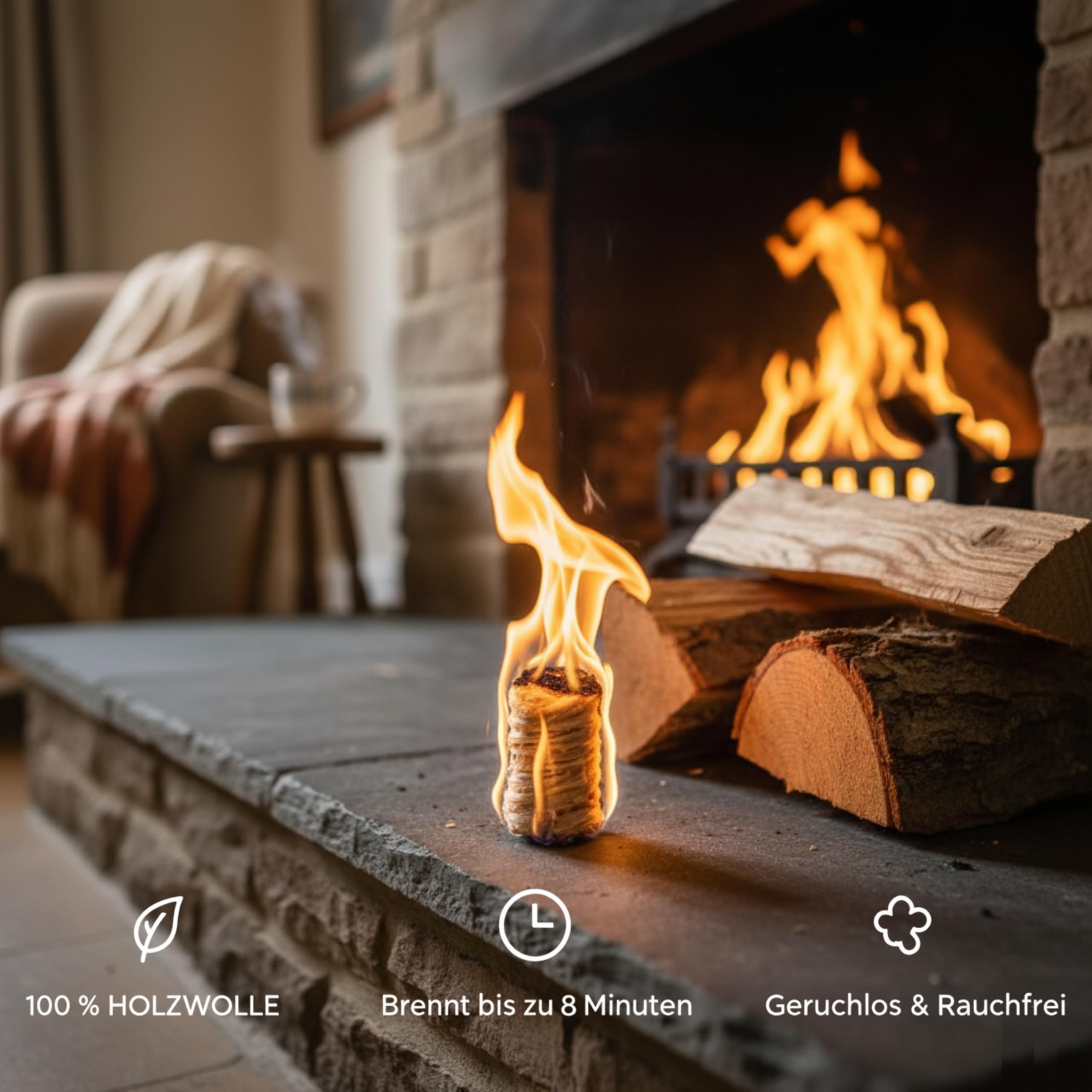 HORECA CANDLES Holzwolle Anzünder - 1000 Große Öko Feueranzünder & Anzündhilfe aus natürlicher Holzwolle - Geruchlos & Rauchfrei - Für Kamin, Grill, Ofen & Pizzaofen - Wasserfest & Nachhaltig