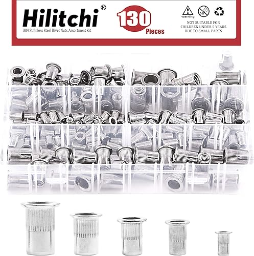 Hilitchi Tuercas de remache de acero inoxidable de 5 tamaños roscadas 8-32, 10-24, 14-20, 516-18, 38-16 para decoración de muebles automotrices,