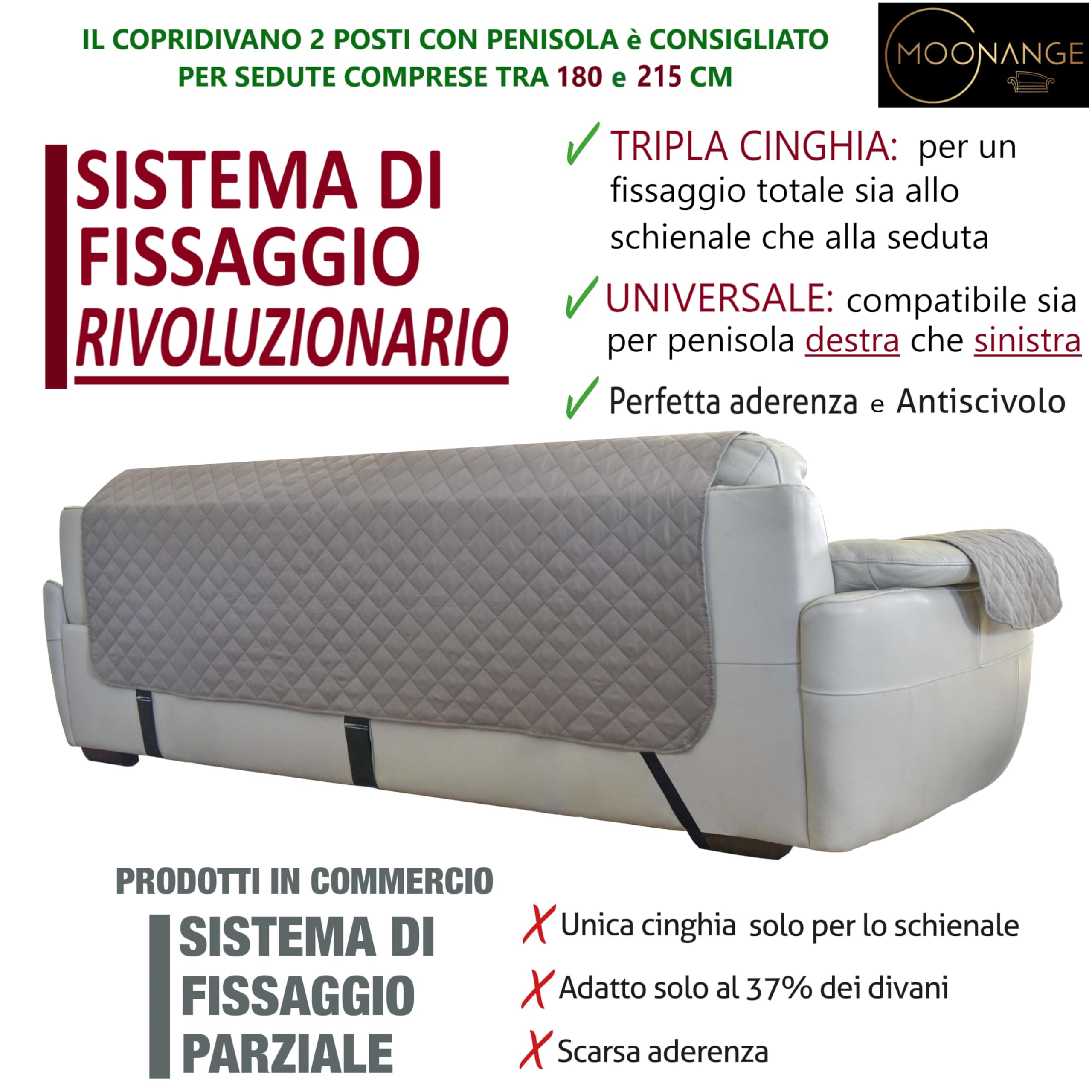 Moonange - Copridivano 2 Posti con Penisola - Seduta 200 cm - Impermeabile - Angolare - Antiscivolo - Antimacchia - Reversibile - Antigraffio - Antipelo - Bordeaux