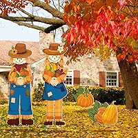 Vista 4 de Geetery 4 piezas de decoración de Acción de Gracias al aire libre, estaca de espantapájaros, calabazas peregrinas, letrero de porche con estaca