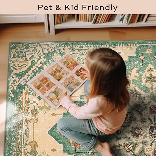 Miniatura 25 de Ashler - Alfombras bohemias vintage de 5 x 8 pies para sala de estar, lavables a máquina con parte trasera antideslizante, alfombra para interiores