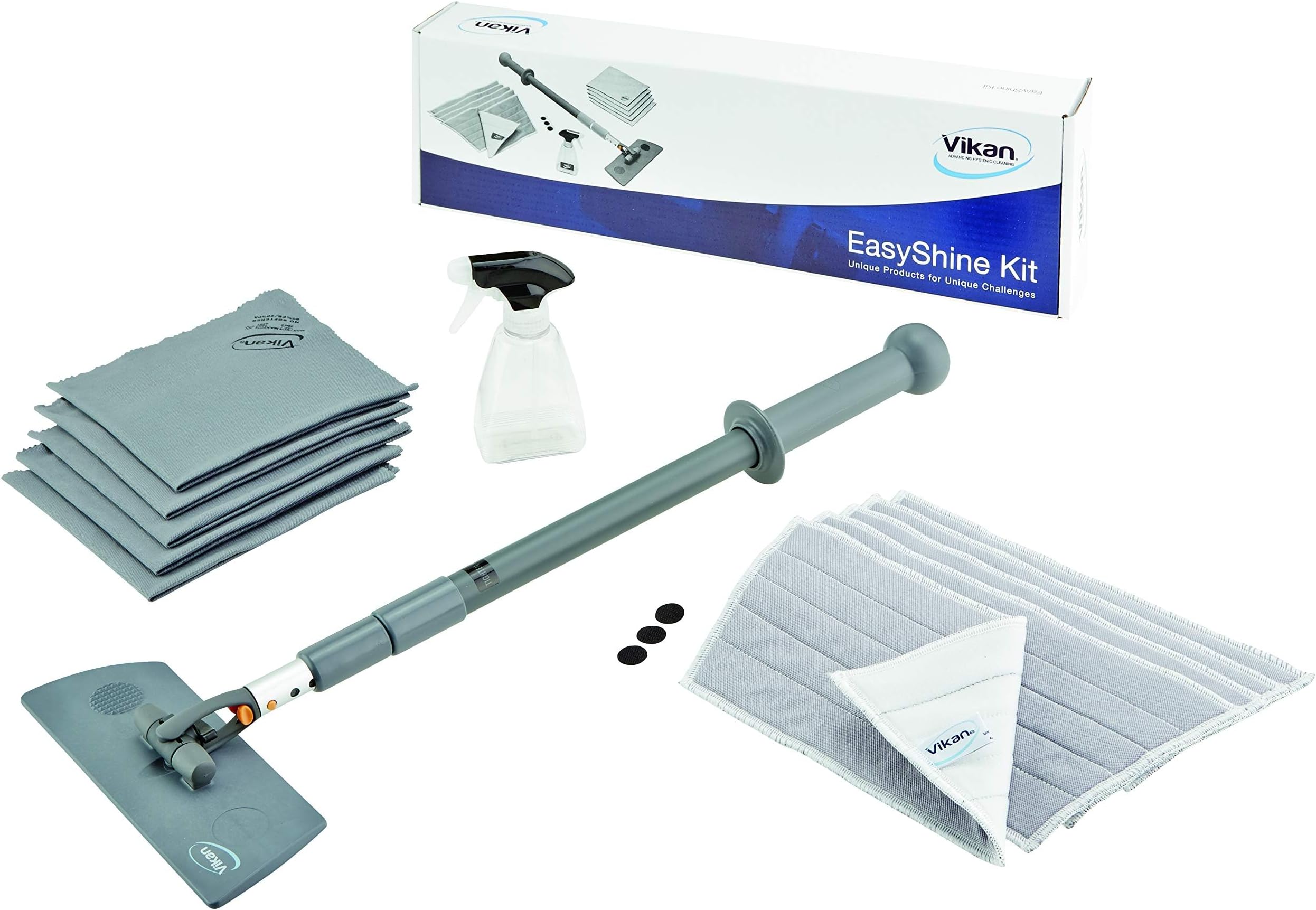 Vikan 549101 EasyShine Window Cleaning Kit, Flexible Mop Frame, 575-1390mm Telescopic Handle, Grey