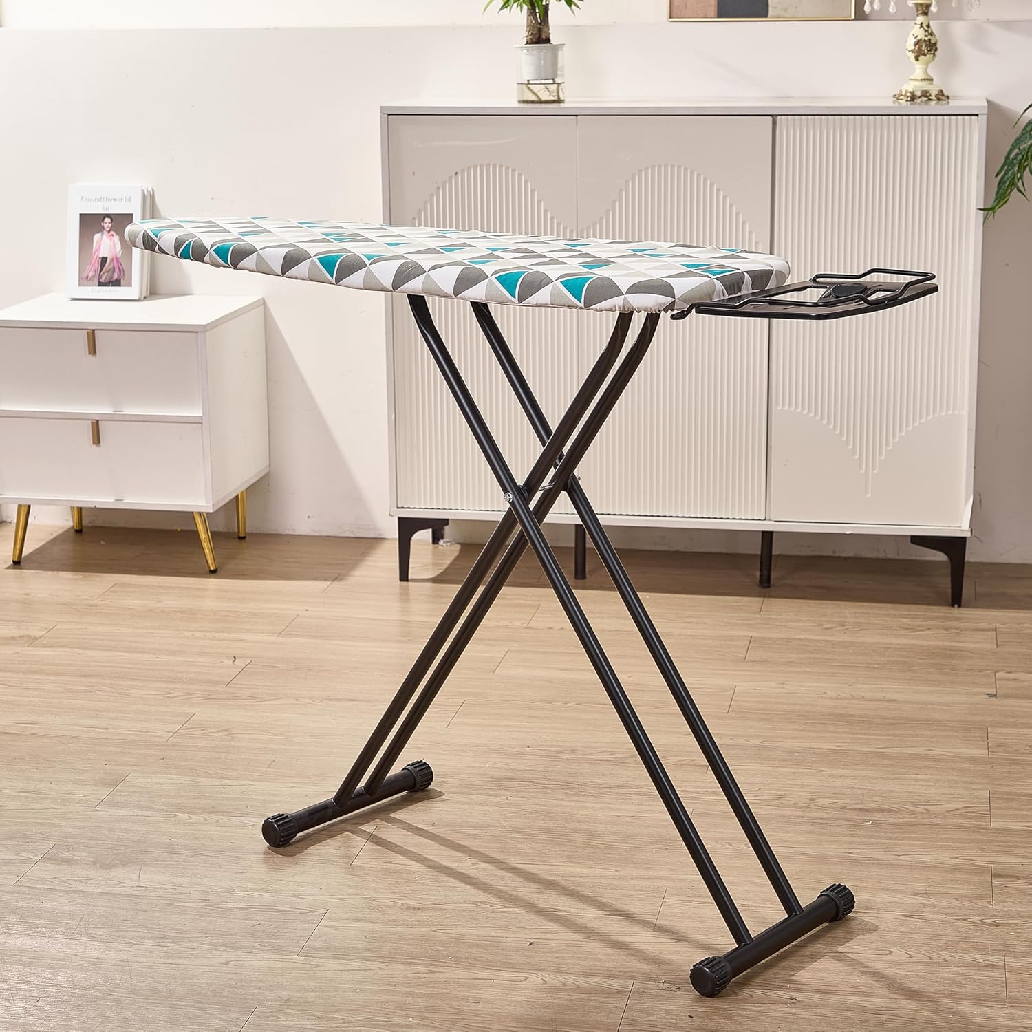 Ironing Board 13x43 Extra Thick Heavy Duty Padded Cover，Full Size Ironing Board with Iron，Height Adjustable up to 36"，Anti-Skid Feet，Extra Wide Ironing Area