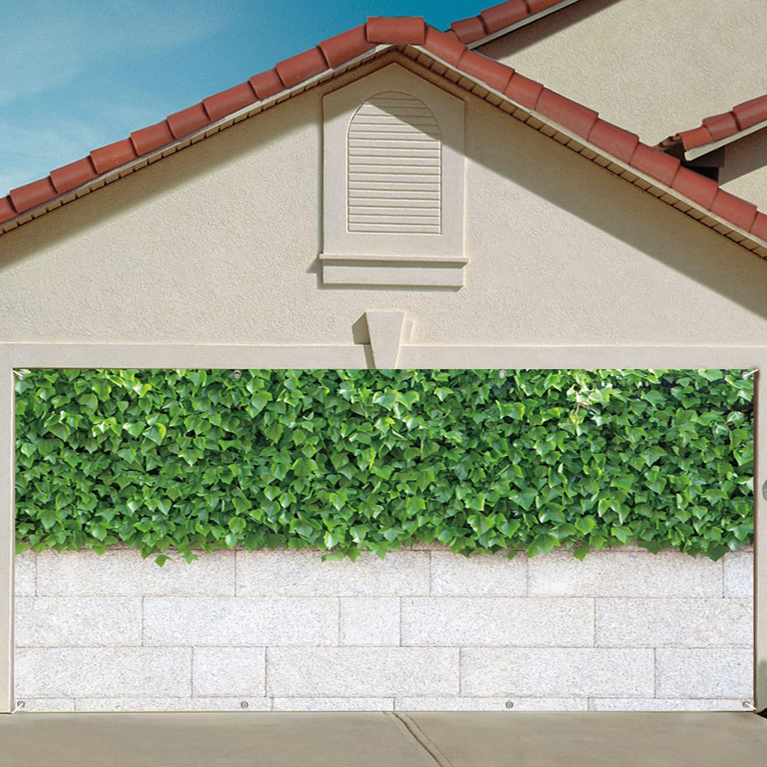 DORCEV 7x8ft Green Plants Garage Door Decor Green Vine Leaves White Brick Wall Spring Nature Scenery Garage Door Decor for Minimalist Art Wall Decoration Background