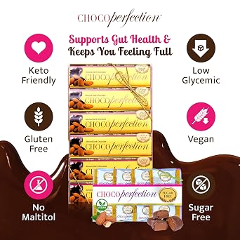 ChocoPerfection Sugar Free Dark Chocolate - Almond Ganache Truffles & Dark Almond Chocolate Bars, Keto, Vegan, Low Carb, Dessert, Zero Sugar Chocolate, Snacks in Bulk, 12 Truffles and 12 Bars