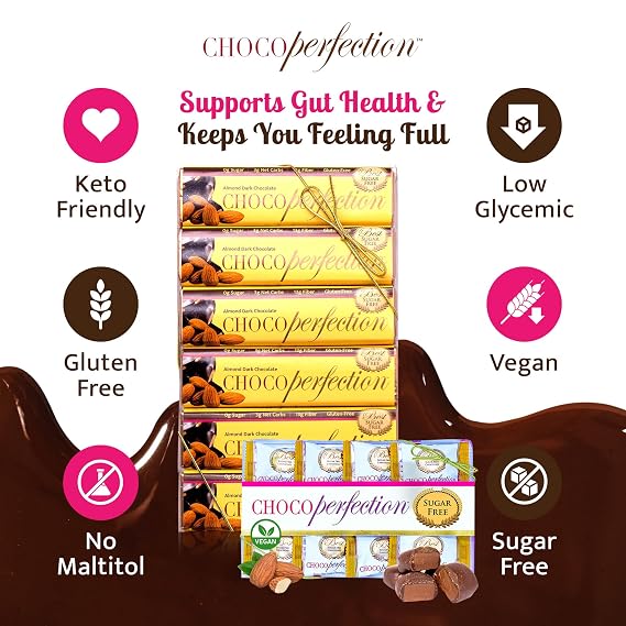 ChocoPerfection Sugar Free Dark Chocolate - Almond Ganache Truffles & Dark Almond Chocolate Bars, Keto, Vegan, Low Carb, Dessert, Zero Sugar Chocolate, Snacks in Bulk, 12 Truffles and 12 Bars