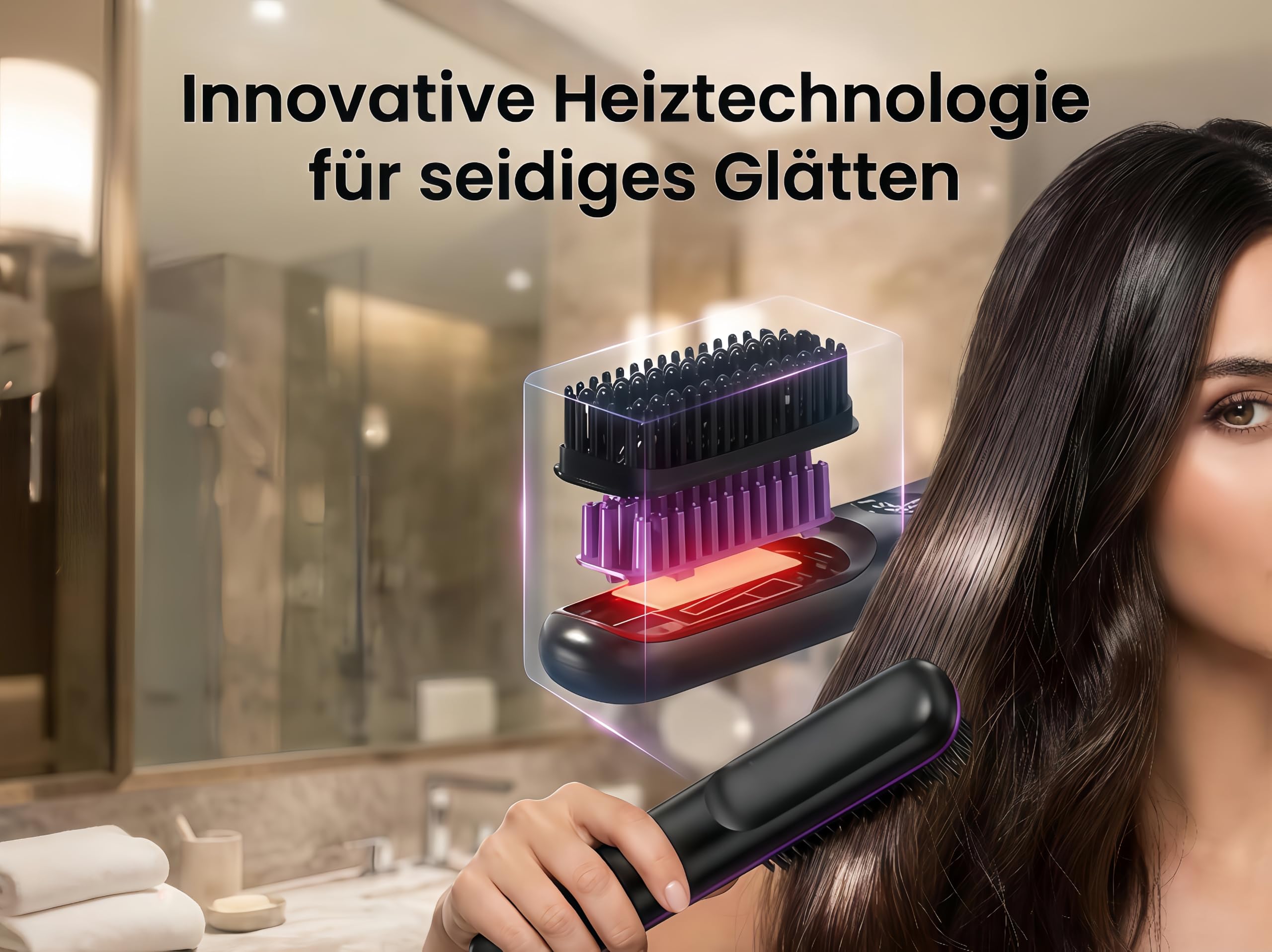 Zegla Control Pro Stylingbürste– Tragbare Glättbürste für schnelles, Präzises Styling, 3 Temperaturstufen, Ionen-Technik, Lang Anhaltendes Volumen, Tragbares Design,heated Hair Brush