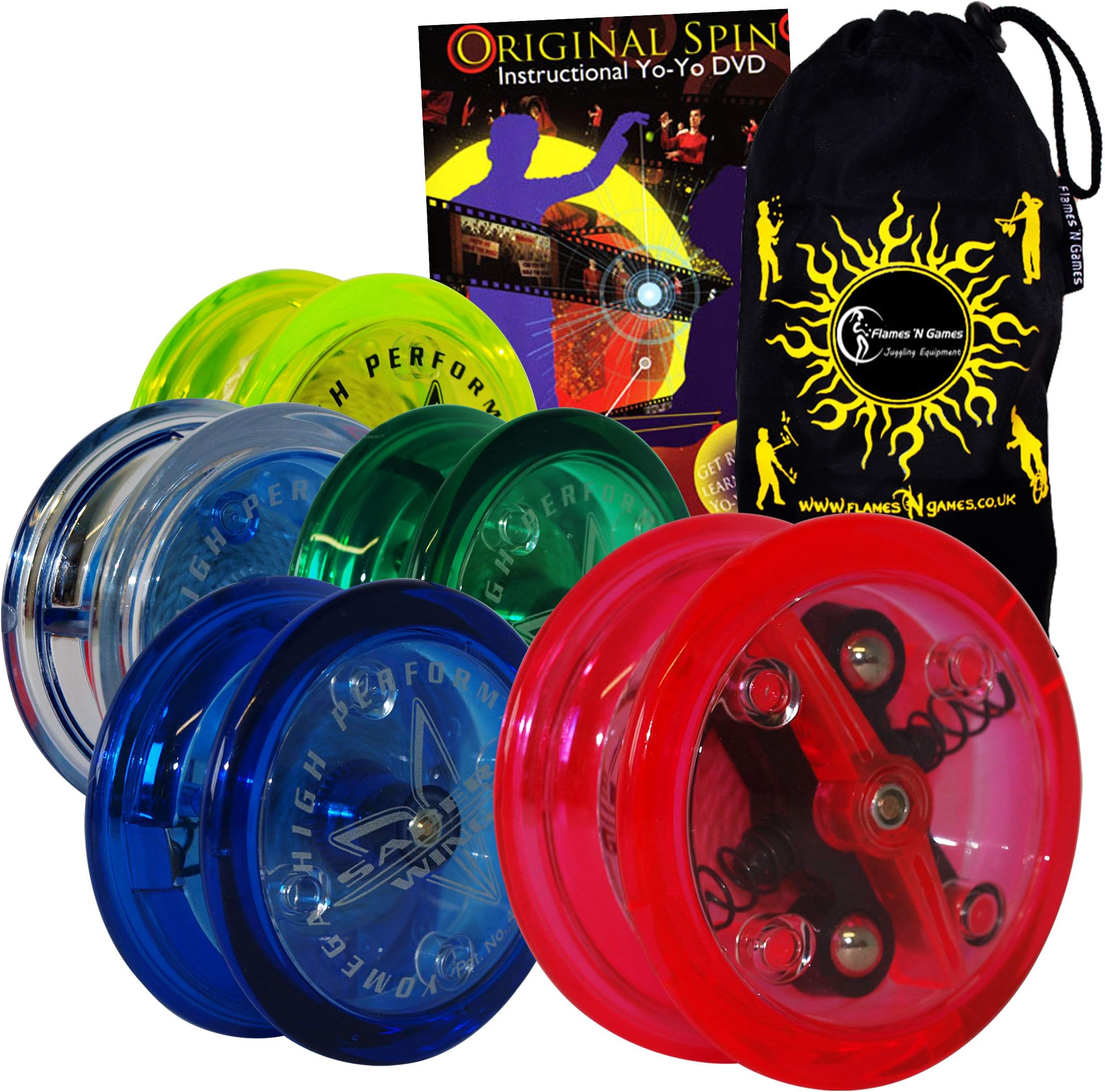 Yomega Saber-Wing Brain Flared Shaped Yoyo With Starburst Response System - Supreme Quality Medium Yo-Yo For Kids & Adults + Original Spin DVD + Travel BAG! Ideal Yo-Yo for Starters & Adults (Green)