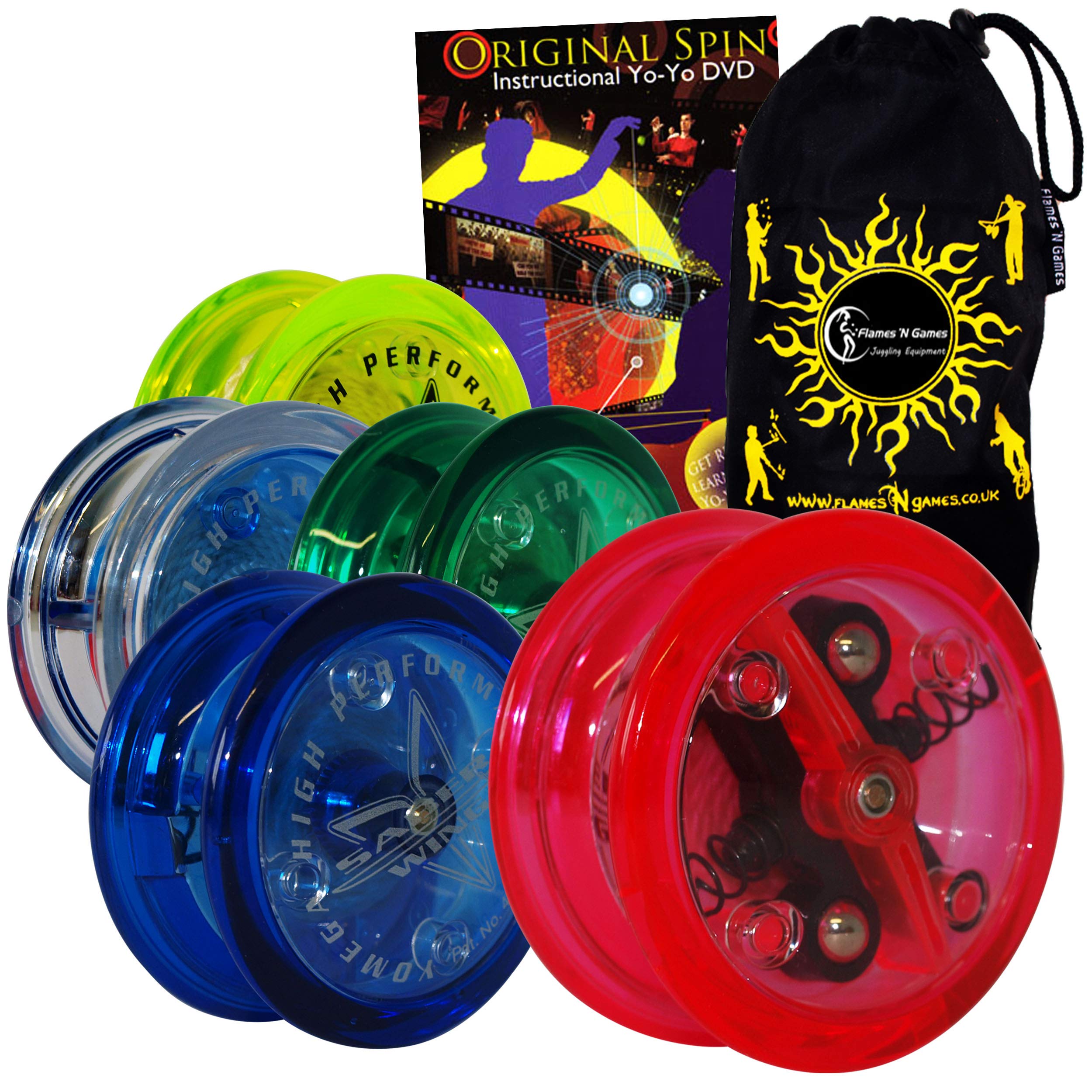 Yomega Saber-Wing Brain Flared Shaped Yoyo With Starburst Response System - Supreme Quality Medium Yo-Yo For Kids & Adults + Original Spin DVD + Travel BAG! Ideal Yo-Yo for Starters & Adults (Green)