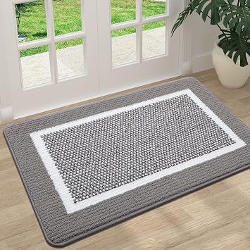 Colorxy Indoor Door Mat, Non-Slip Absorbent Resist Dirt Entrance Mat, Sturdy Low-Profile Inside Floor Mats, Washable Front Entry Doormats for Entryway, 30x17, Grey