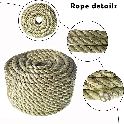 Miniatura 4 de Cuerda de polipropileno sintético trenzado de 34 pulgadas de 100 pies, cuerda de manila artificial, adecuada para trabajo en árboles, camping,