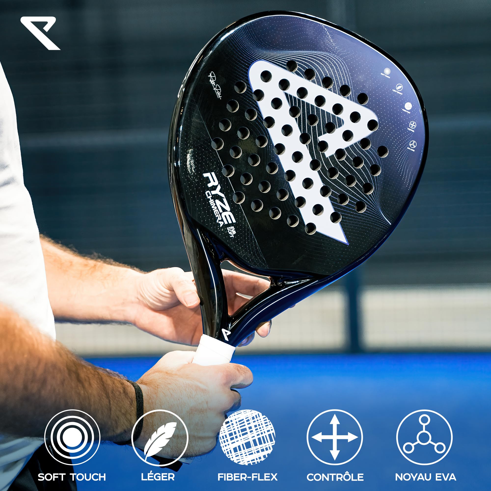 RYZE Chimera Raquette de Padel - Carbone & Fibre de Verre - Contrôle + Précision Maximum - Padel Raquette avec EVA-15 Flex - Structure Légère 360g - Paddle Raquette pour Homme et Femme - Étui Inclus