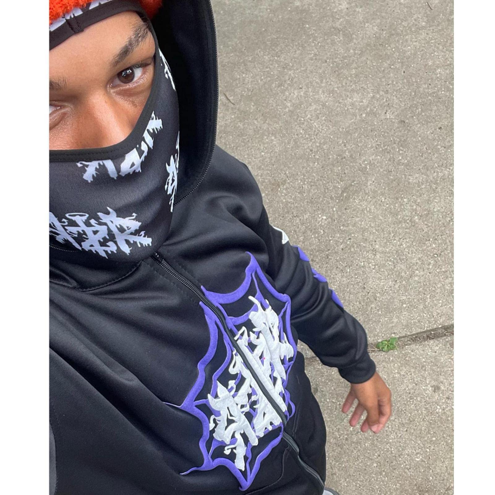 MAEHARRT Felpa con cappuccio unisex Y2k con zip intera e cerniera sul viso, con strass, streetwear, punk, gotico, con cappuccio estetico (as1, alfa, m, regolare, AD-BP)