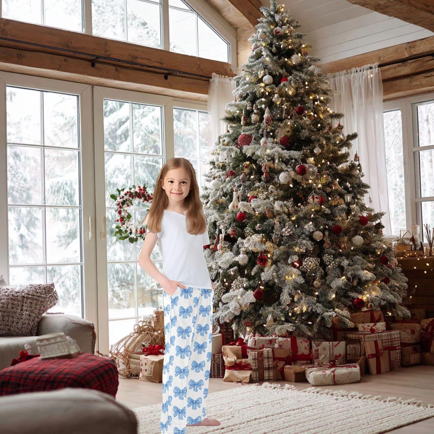 Pajama Bottoms, Cute Bows Pajamas Pant Sleep Long Pants Lounge Wear Elastic Waist Sleepwear Soft Pjs - Image 6