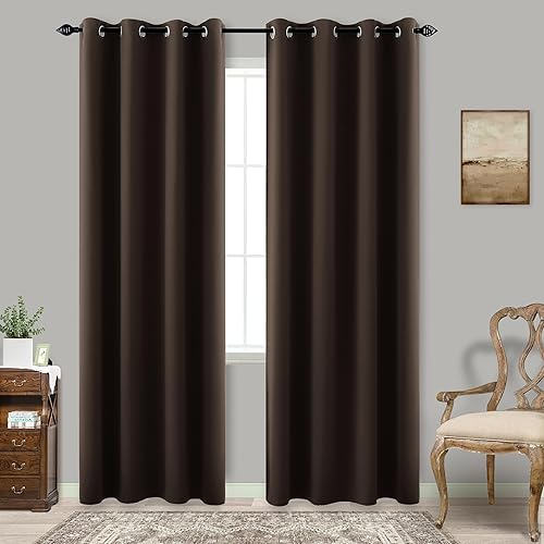 Cortinas opacas para sala de estar de 96 pulgadas de largo, color marrón oscuro para tratamiento de ventanas, estilo orgánico, elegante, sedosas,
