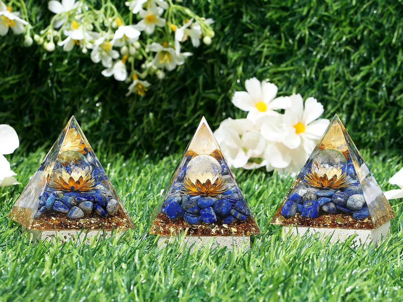 XIANNVXI Lapis Lazuli Crystals Tower,Lotus Flower Tower Orgonite Orgone Lapis Lazuli Healing Crystal Gemstone Tower - Image 3