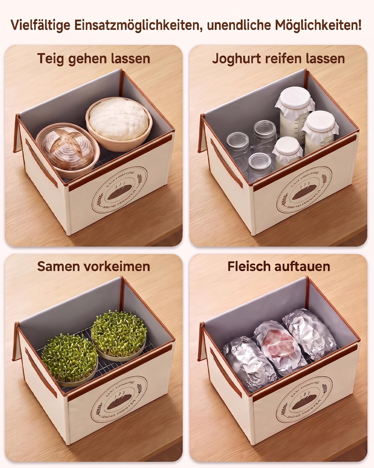 Boîte de fermentation pliable avec réglage de la température de 21 à 50 °C et minuterie de 24 h, boîte de fermentation avec étagère en métal et hygromètre, idéale pour la pâte à sure, le pain, la
