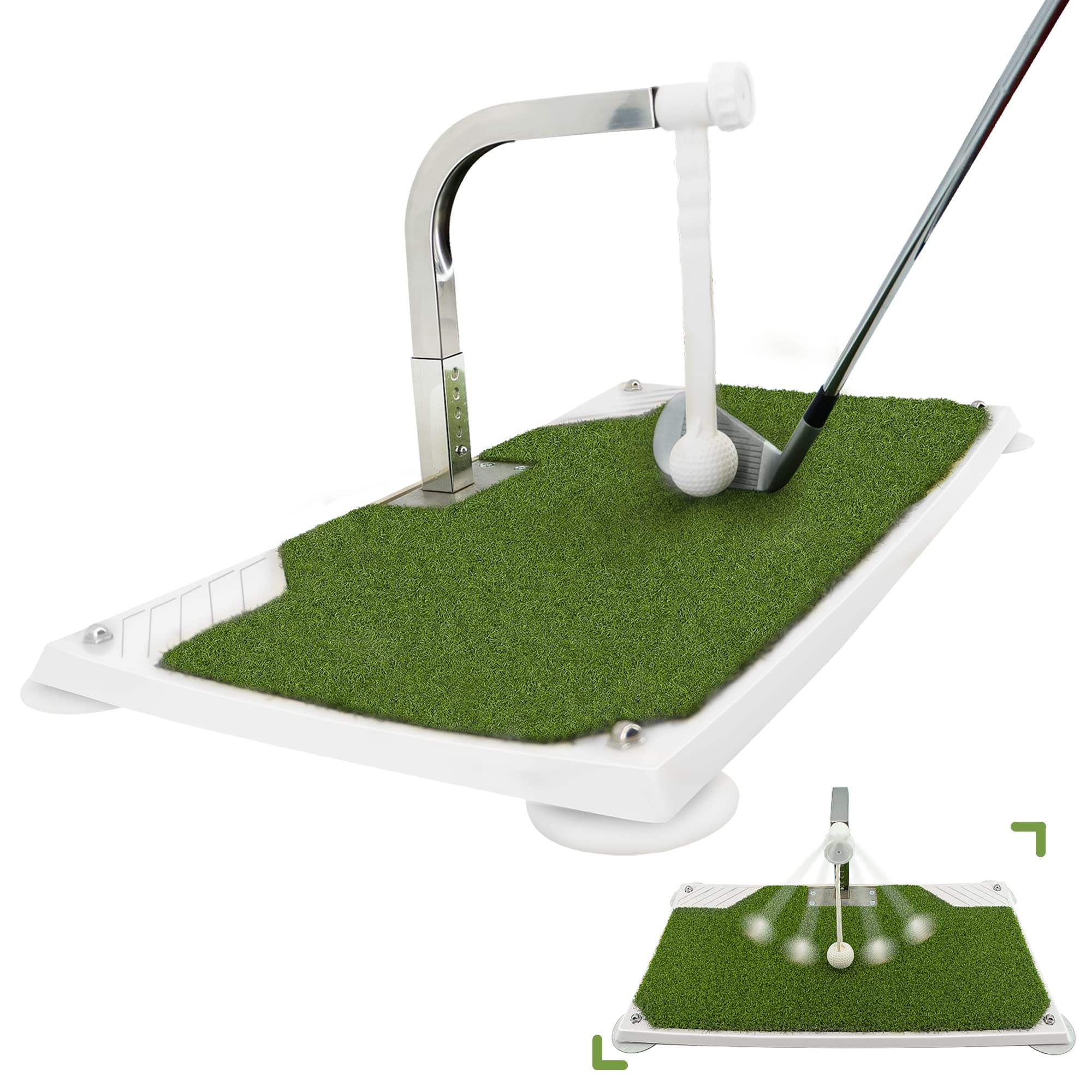 Golf Swing Trainer - Golf Training Equipment with 5 Height Adjustments - Iron and Club Practice Simulator in Home & Indoor - Portable Swing Practice Mat, True Impact (White)