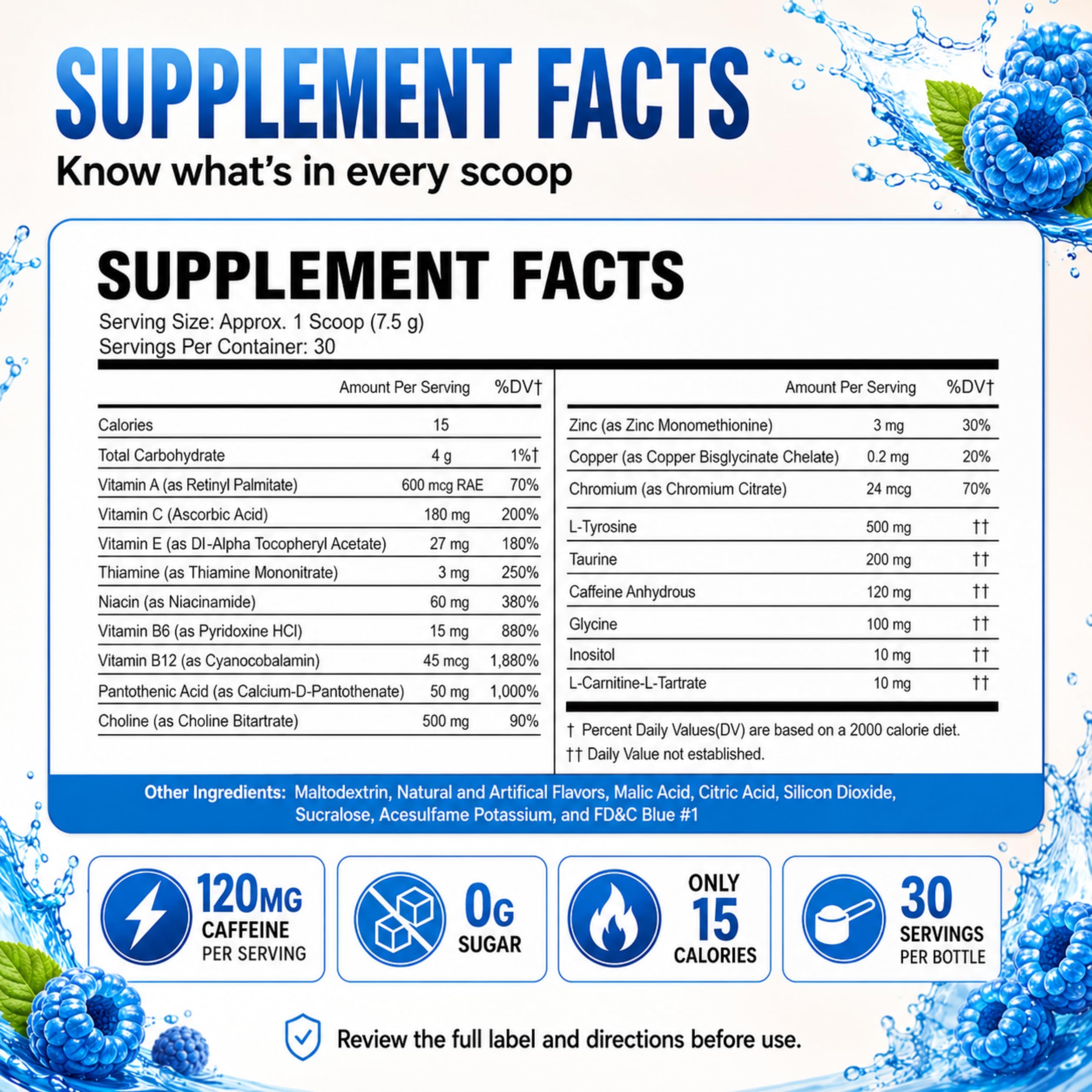 Sugar Free Energy Drink Powder - 18 Vitamins & Minerals, Raspberry Flavor — Amazon image 2