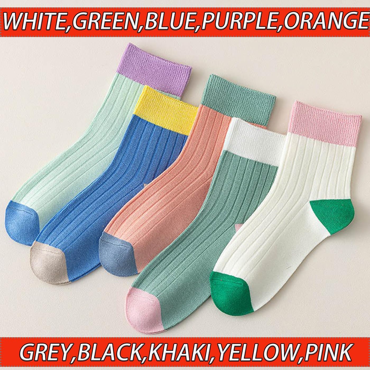 CHUNFO Womens Crew Socks Running Classic Solid Basic Colorful Cotton Athletic Dress Sock Ankle Size5-9.5