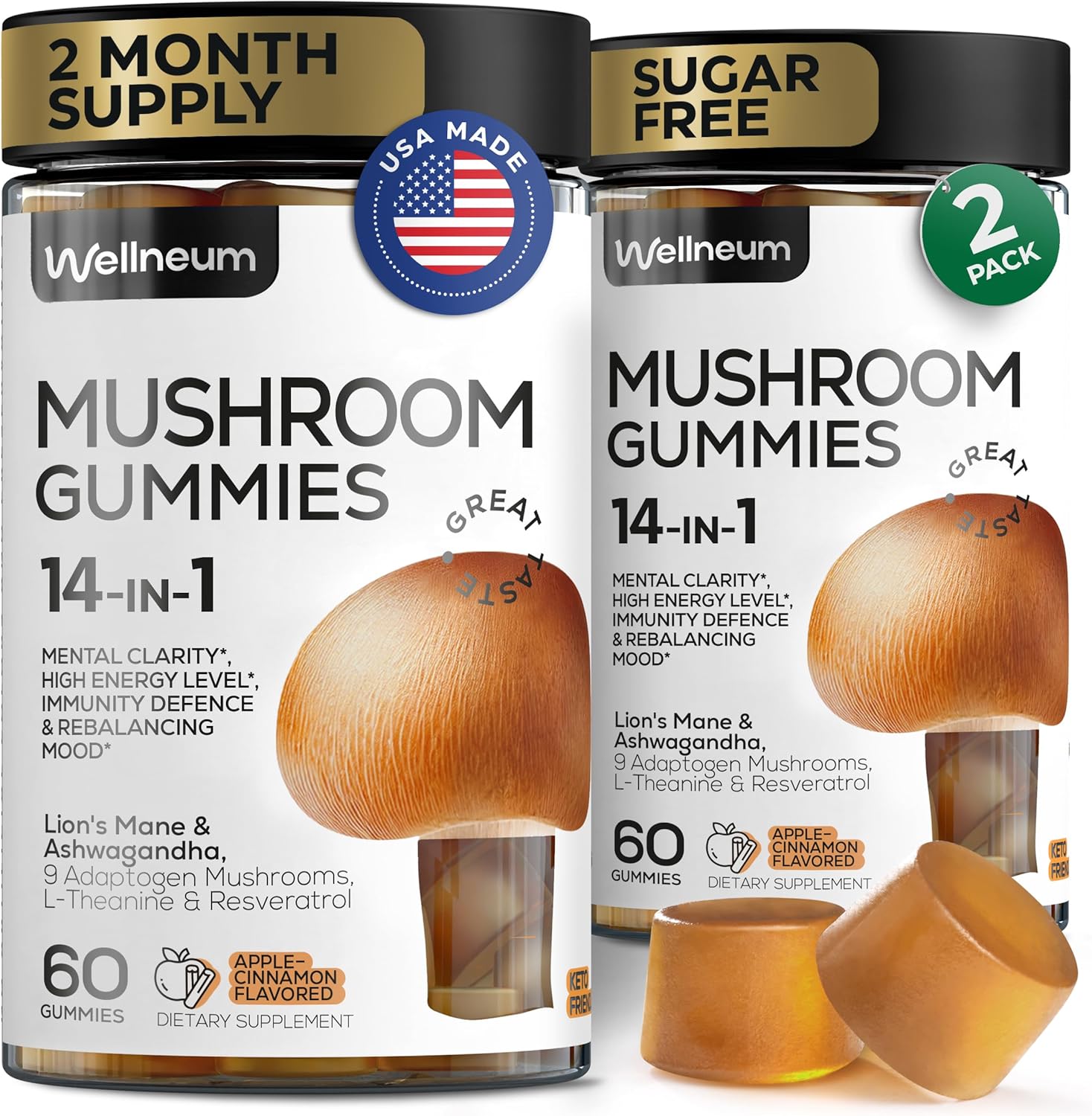 Mushroom Gummies 5000 Mg 120 Pcs (2 Pack) - Lion's Mane and 9 Adaptogenic Mushrooms Blend - Ashwagandha, L-Theanine - Mushroom Gummies for Energy, Immunity, Focus, Brain Boost - No Sugar and GMO