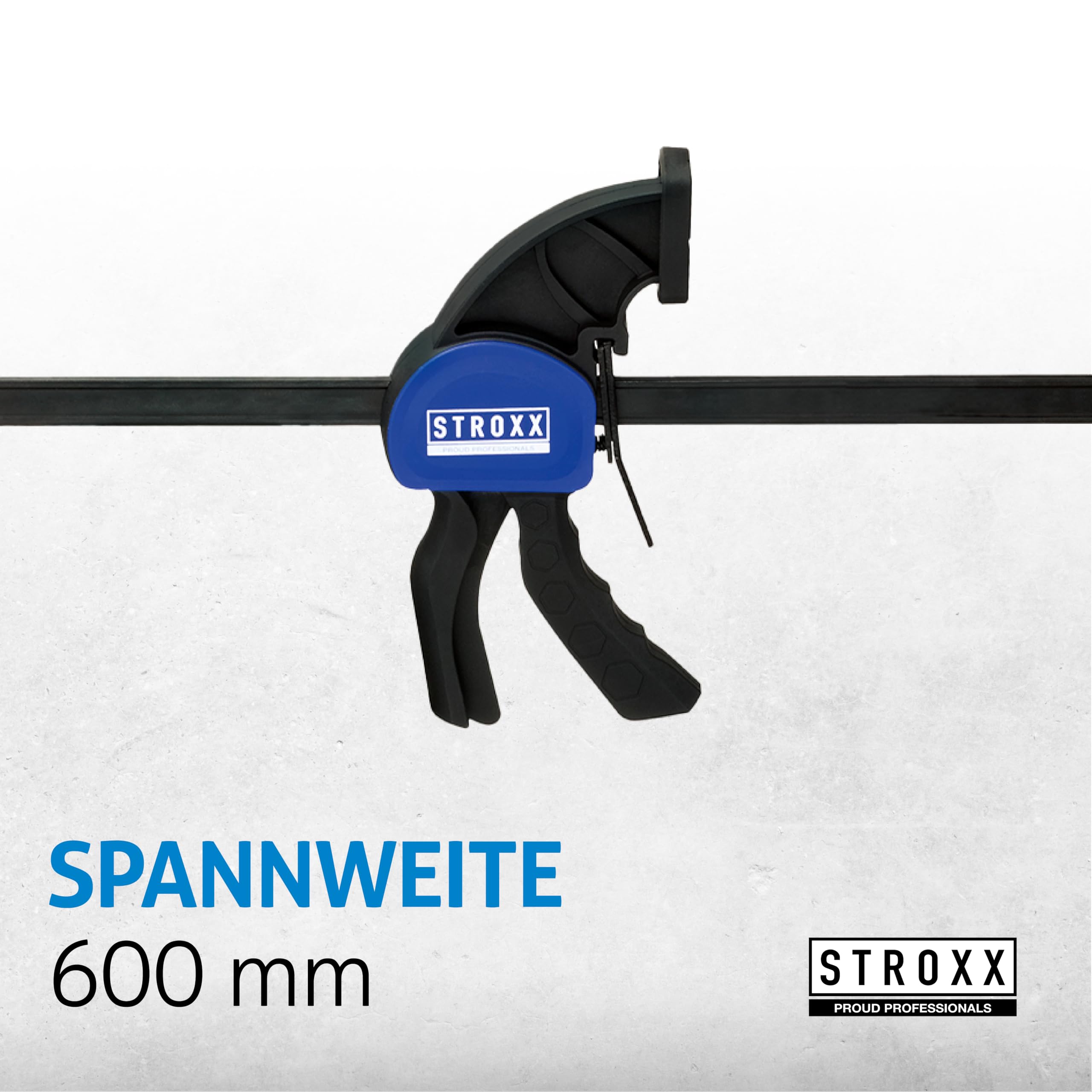 STROXX® 1x Einhandzwinge |Spannweite: 600mm| Klemmkraft je Zwinge: 159 Kg | Schraubzwinge | Spanner | Zwinge | Einhandzwinge | mit Gummipads und Quick Release Funktion