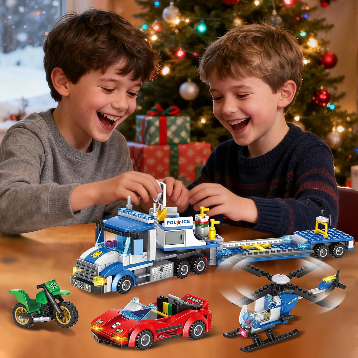City Police Truck and Trailer Building Toy, Compatible with Lego, 469 Pcs Fun Educational STEM Learning Block Set, Gift for Boys & Girls Age 6-12 Years Old