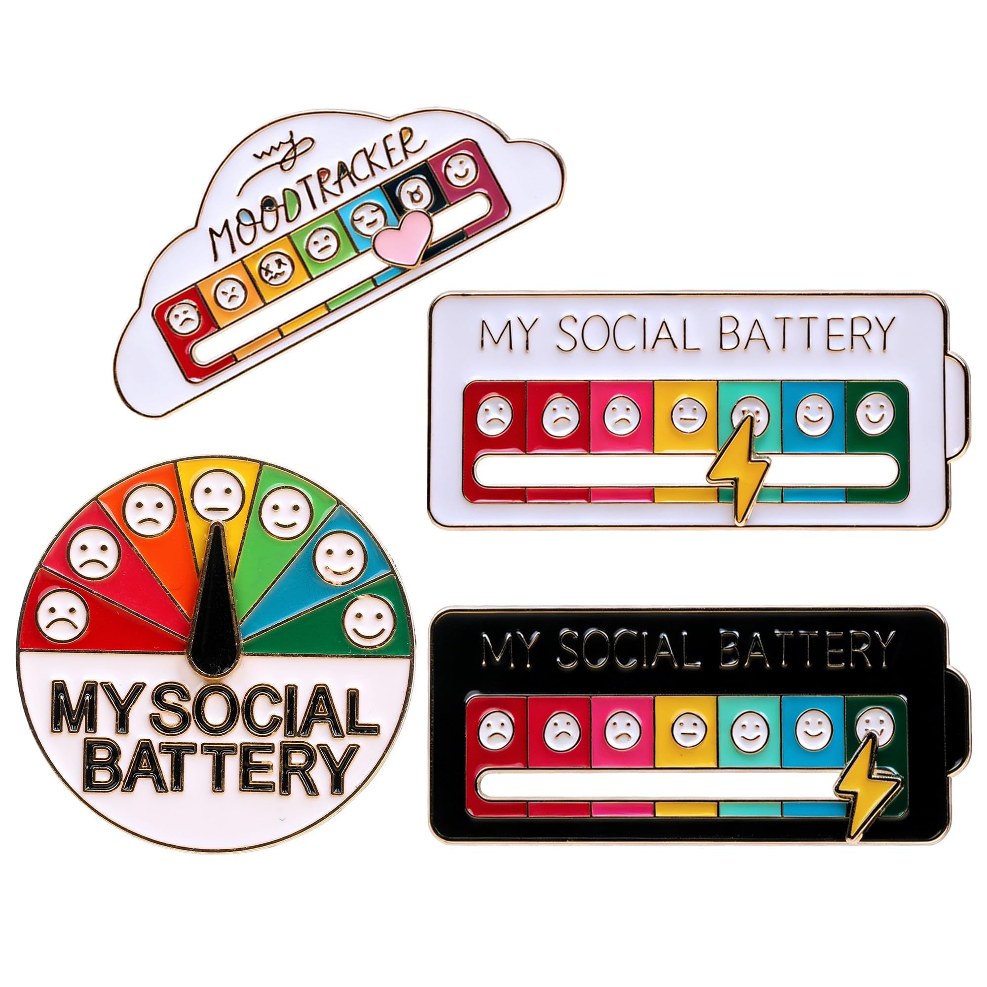 4pcs Funny Social Battery Enamel Pins & Bag Pins, Interactive Mood Meter Slider Badge, 7 Days a Week, for Clothing, Backpacks, Hats, Mental Health Humor Gifts-image-30