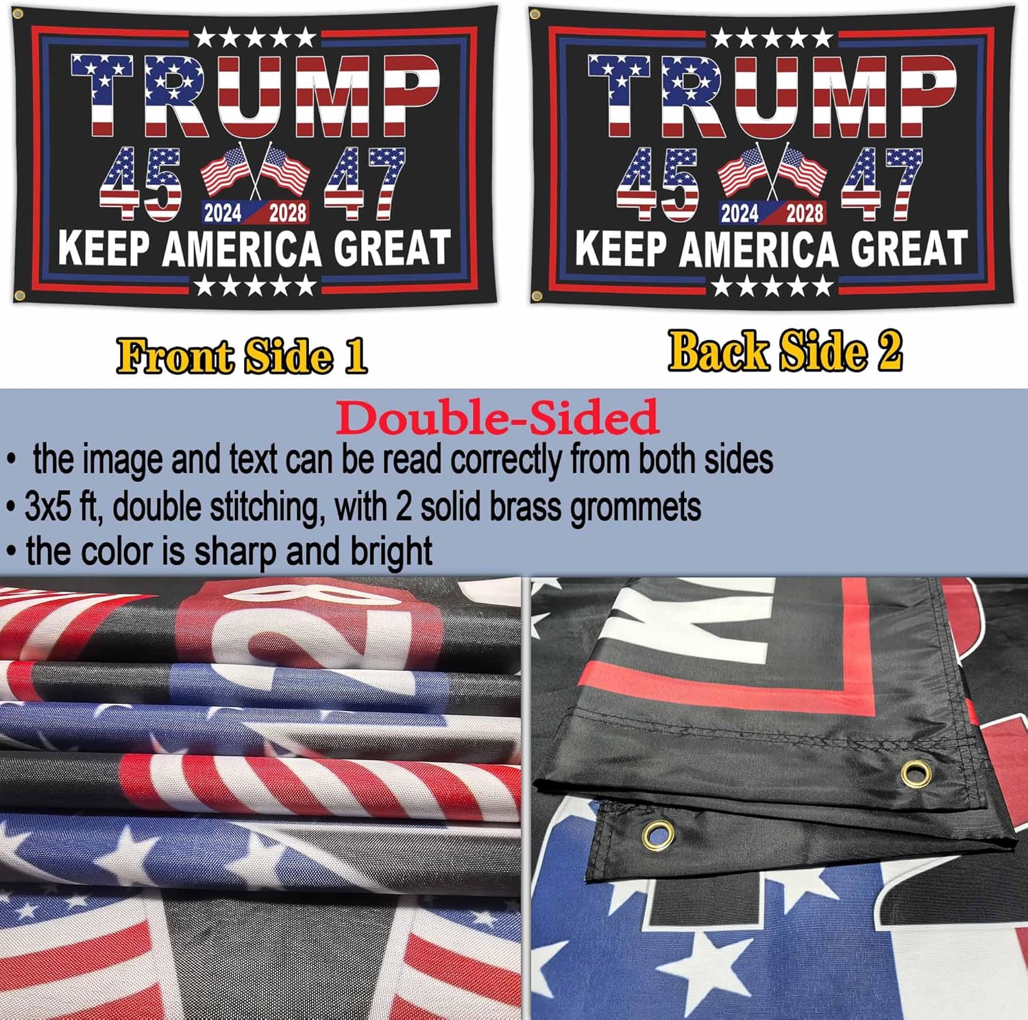 NASIAN 3 Ply Patriotic President 2025 Flags 3x5 Ft Outdoor Double Sided 45th 47th Keep America Great Flags for Outside Yard Bedroom Garden House Decorations Banner
