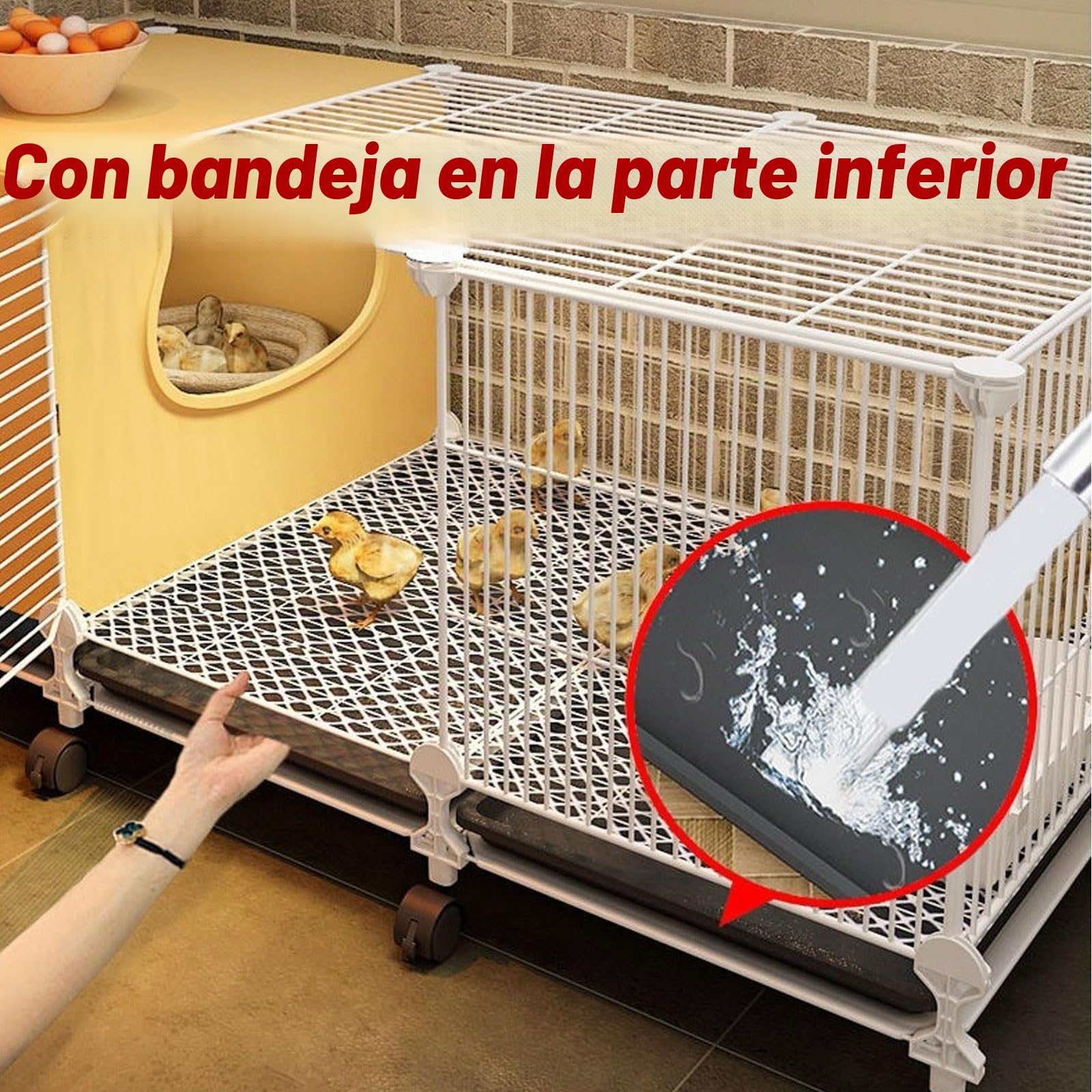 Gallineros Baratos Material De PP Y Hierro Jaula para Gallinas Exterior Totalmente Lavable Fondo con Bandeja Y Ruedas para Gallinas, Animales Pequeños(70 * 36 * 45CM)